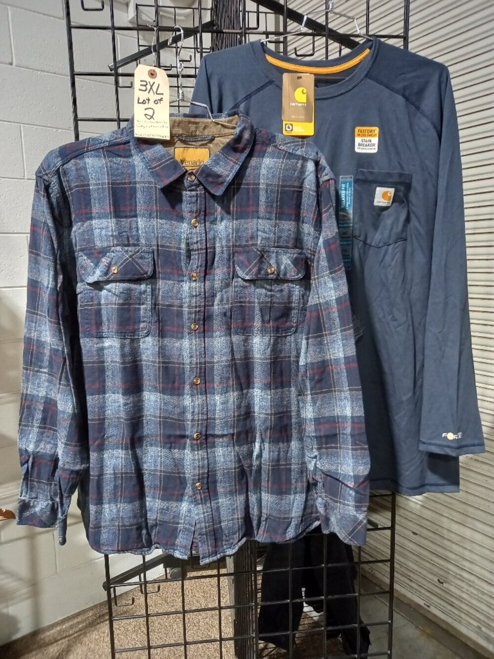 Men's Flannel Plaid Shirt + Long Sleeve Work Tee | 3XL